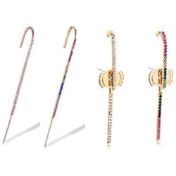 4Pcs Ear Cuffs Crawler Hook Earrings Ear Wrap Crawler Earrings Rainbow Colorful Crystal Stud Earring for Girls Womans Jewelry Decoration Gift