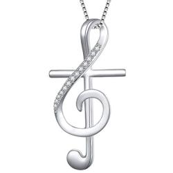 S925 Sterling Silver Musical Note Pendant Necklace, Box Chain 18 inches