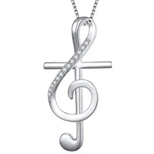 S925 Sterling Silver Musical Note Pendant Necklace, Box Chain 18 inches S925 Sterling Silver Musical Note Pendant Necklace, Box Chain 18 inches