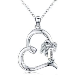 MEDWISE S925 Sterling Silver Summer Palm Tree Necklace Pendant Beach Necklace Jewelry for Women Heart Coconut Areca Tree Necklace Gifts