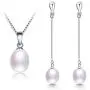 Freshwater Cultured Genuine Pearls Jewelry Set with Necklace & Long Water Drop Earrings by DIAMOVI - 925 Sterling Silver Plated -Stunning Wedding Bridal Jewelry-Luxury Style- (White) Freshwater Cultured Genuine Pearls Jewelry Set with Necklace & Long Water Drop Earrings by DIAMOVI - 925 Sterling Silver Plated -Stunning Wedding Bridal Jewelry-Luxury Style- (White)