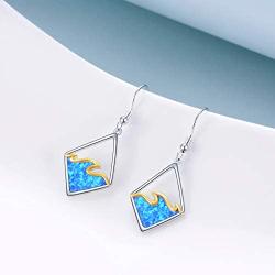 YAFEINI Wave Earrings Sterling Silver Ocean Wave Earrings Created Opal Dangle Drop Earring Ocean Jewelry Beach Gifts for Women