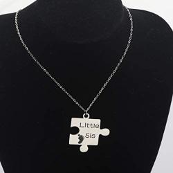 BEKECH Set of 2 Pieces Matching Big Sis Lil Sis Necklace Set Jigsaw Puzzle Pendant Soul SisterJewelry Set for Sisters BFF Best Friends