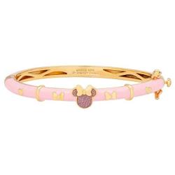 Disney Minnie Mouse Jewelry, Pink Glitter Bangle Bracelet with Yellow Gold Plating
