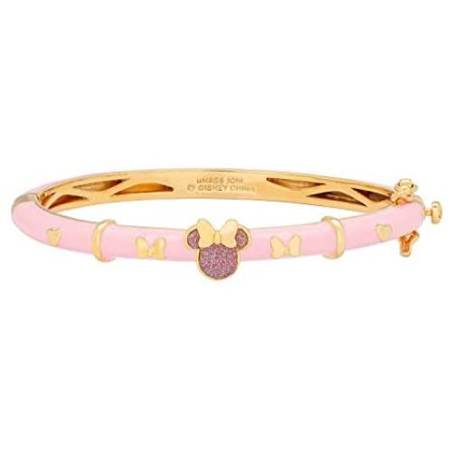 Disney Minnie Mouse Jewelry, Pink Glitter Bangle Bracelet with Yellow Gold Plating