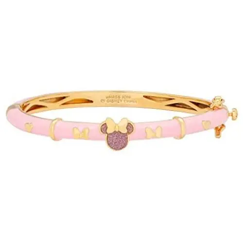 Disney Minnie Mouse Jewelry, Pink Glitter Bangle Bracelet with Yellow Gold Plating Disney Minnie Mouse Jewelry, Pink Glitter Bangle Bracelet with Yellow Gold Plating