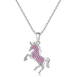 AONED Unicorn Gifts for Girls Sterling Silver Crystal Unicorn Necklace Jewelry for Birthday Christmas Party, Adjustable Chain 18.5 Inches
