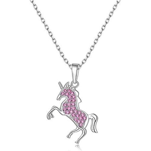 AONED Unicorn Gifts for Girls Sterling Silver Crystal Unicorn Necklace Jewelry for Birthday Christmas Party, Adjustable Chain 18.5 Inches