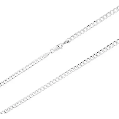 Nuragold 14k White Gold 3mm Solid Cuban Link Chain Curb Pendant Necklace, Mens Womens Lobster Lock 16'' 18'' 20'' 22'' 24'' 26'' 28'' 30'' Nuragold 14k White Gold 3mm Solid Cuban Link Chain Curb Pendant Necklace, Mens Womens Lobster Lock 16'' 18'' 20'' 22'' 24'' 26'' 28'' 30''
