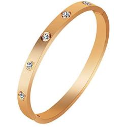 XYZONE Bangle Bracelet for Love with Stone Stainless Steel Hinged Love Jewelry with Crystal Bracelets Present Gift for Women Teen Girls
