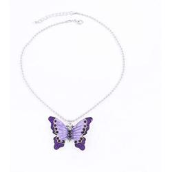Geroki Purple Butterfly Pendant Necklace Silver Dainty Necklaces Beaded Necklace Chain Jewelry for Women and Girls