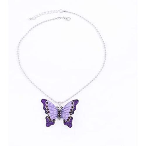 Geroki Purple Butterfly Pendant Necklace Silver Dainty Necklaces Beaded Necklace Chain Jewelry for Women and Girls
