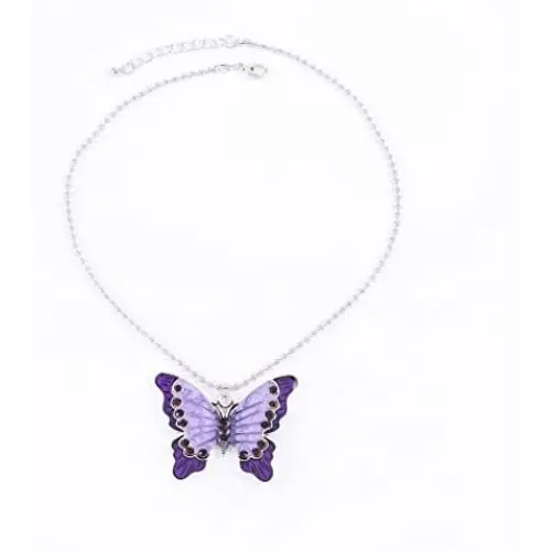 Geroki Purple Butterfly Pendant Necklace Silver Dainty Necklaces Beaded Necklace Chain Jewelry for Women and Girls