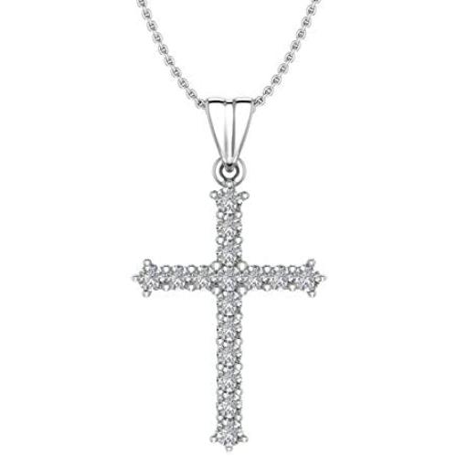 1/4 Carat to 1/2 Carat Diamond Cross Pendant Necklace in 10K Solid Gold (Silver Chain Included)