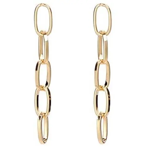 TIANHONGYAN Lightweight Fashion Link Chain Drop Earrings Statement Earrings Elegant Simple Gold Silver Long Metal Tassel Earrings for Women Girls Jewelry