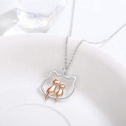 Waysles Cat Heart Necklace/Double Cat Necklace S925 Sterling Silver Lucky Cat Pendant Jewelry Gift for Cat Lover Girls Fashion