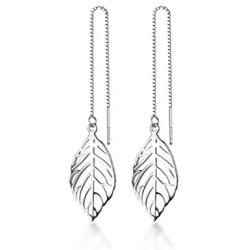 SLUYNZ 925 Sterling Silver Leaf Dangle Earrings for Women Teen Girls Leaf Earring Threader Chain