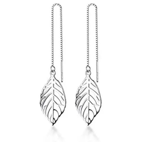 SLUYNZ 925 Sterling Silver Leaf Dangle Earrings for Women Teen Girls Leaf Earring Threader Chain SLUYNZ 925 Sterling Silver Leaf Dangle Earrings for Women Teen Girls Leaf Earring Threader Chain