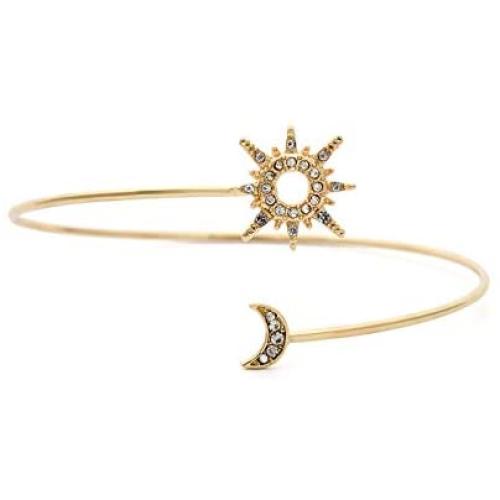 tenghong2021 Upper Arm Cuff Armlet Open Cuff Wrap Bracelet Armlet Crystal Sun Moon Arm Cuff Bracelet Rhinestone Moon Arm Chain Adjustable Gold Bangles Jewelry for Women Girls