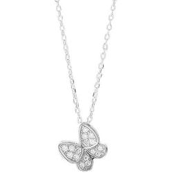 Sterling Silver Cute Butterfly Necklace for Women Teen Girls Kids Crystal Cubic Zirconia Charm Dainty Small Pendant Choker Necklace Adjustable Chain 18'' Fashion Jewelry