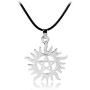 RUIZHEN Silver Supernatural Star Pentacle Pentagram Sun Pendant Men Necklace Wicca Pagan Jewelry Leather Rope Chain