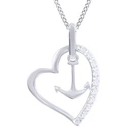 White Natural Diamond Heart & Anchor Pendant Necklace in 14k Gold Over Sterling Silver (0.1 Ct)