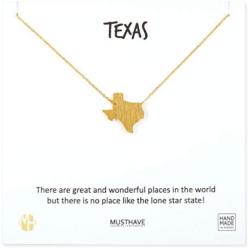 MUSTHAVE Texas 18K Gold Plated Necklace with Message Card, Yellow Gold Color, Anchor Chain, Best Gift Necklace, Size 16 inch + 2 inch Extender, Texas Pendant, Gift Card