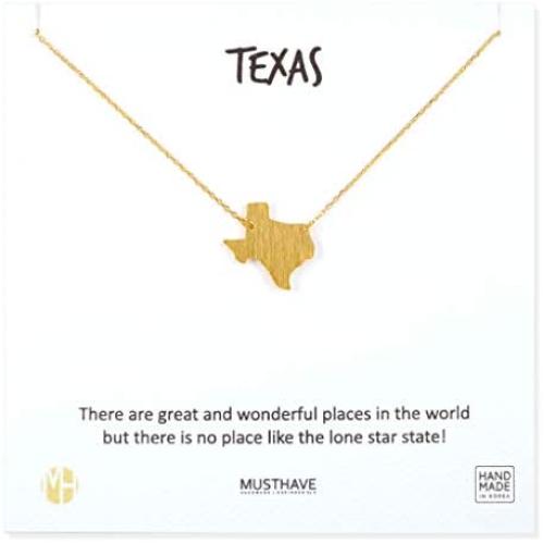 MUSTHAVE Texas 18K Gold Plated Necklace with Message Card, Yellow Gold Color, Anchor Chain, Best Gift Necklace, Size 16 inch + 2 inch Extender, Texas Pendant, Gift Card