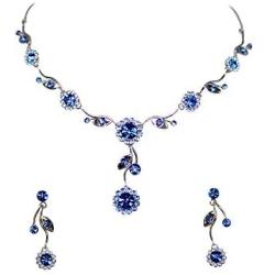 Faship Gorgeous Rhinestone Crystal Floral Necklace Earrings Set