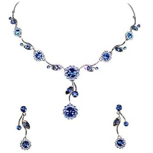 Faship Gorgeous Rhinestone Crystal Floral Necklace Earrings Set