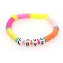 5Pcs Simply Bohemian Polymer Clay Ethnic Style Colorful Vinyl Disc Letter Love Sun Brave Hope Kissed Mama Bracelets for Women Girls Fashion Jewelry