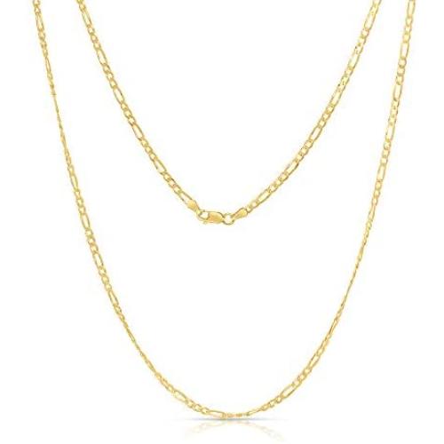 Authentic 3mm Solid Sterling Silver Gold Plated Figaro Link .925 ITProLux Necklace Chain, 16'' - 30'', Silver Chain for Men & Women, Made In Italy