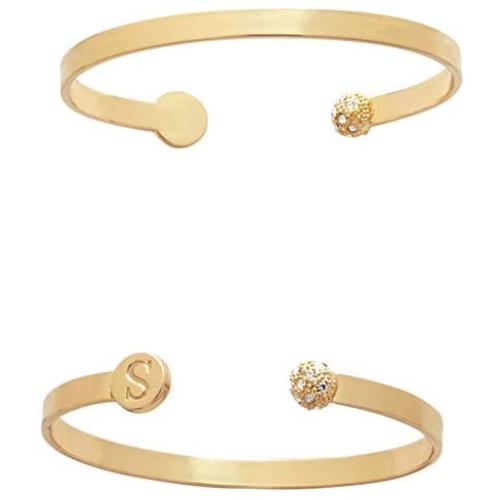 Mud Pie Chelsea Initial Gold Plate Metal Pave Bracelet