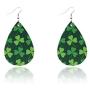 4Pairs St Patricks Day Leather Earrings for Women Lightweight Faux Leather Irish Green Good Luck Petal Teardrop Dangle Earrings Set