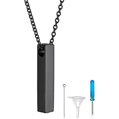 FindChic Personalized Urn Necklaces for Ashes Dainty Vertical Bar/Moon Cat/Sand Clock/Heart Pendant Customized Text Engraving/Photo Necklace Stainless Steel/18K Gold Plated Keepsake Cremation Jewelry