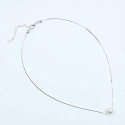 TseanYi Tiny Pearl Pendant Necklace Silver Floating Pearl Chain Necklace Choker Minimal Boho Collarbone Necklace Jewelry for Women and Girls (Silver)