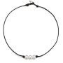 Shegirl Pearl Choker Necklace Handmade Genuine Leather Necklace Boho Pearl Necklace Jewelry for Women and Girls (Three pearls)
