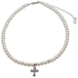 Childrens Sterling Silver Baptism, Christening or First Communion Cross Bracelet and/or Necklace with Cultured Pearl