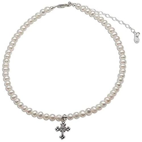 Childrens Sterling Silver Baptism, Christening or First Communion Cross Bracelet and/or Necklace with Cultured Pearl