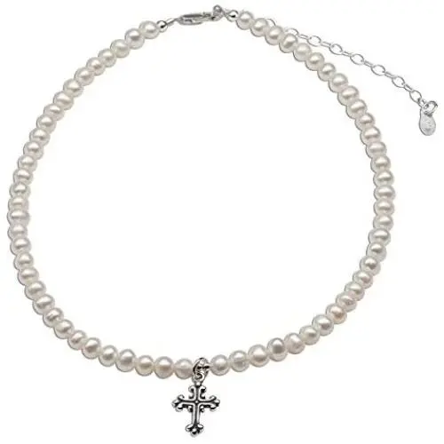 Childrens Sterling Silver Baptism, Christening or First Communion Cross Bracelet and/or Necklace with Cultured Pearl Childrens Sterling Silver Baptism, Christening or First Communion Cross Bracelet and/or Necklace with Cultured Pearl