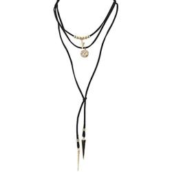LUX ACCESSORIES Goldtone Black Suede Cord Boho Lariat Choker Necklace