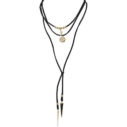 LUX ACCESSORIES Goldtone Black Suede Cord Boho Lariat Choker Necklace