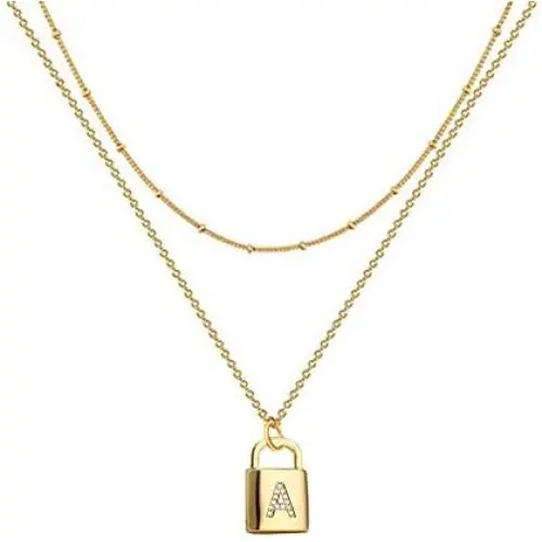 A-Z Initial Letters Pendant Lock Necklace Yellow 18K Gold Plated Alphabet Name Necklace Personalized Dainty Charms Double Multilayer Necklace Bead Chain Choker Necklace Jewelry Gift for Women or Girls A-Z Initial Letters Pendant Lock Necklace Yellow 18K Gold Plated Alphabet Name Necklace Personalized Dainty Charms Double Multilayer Necklace Bead Chain Choker Necklace Jewelry Gift for Women or Girls