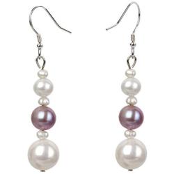 YACQ Womens Sterling Silver 9-9.5mm Freshwater Cultured Pearl Triple Dangle Earrings - 2 Inch - Handmade Jewelry