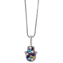 Effy 925 Sterling Silver & 18K Yellow Gold Multi Gemstone Hamsa Hand Pendant, 1.3 TCW
