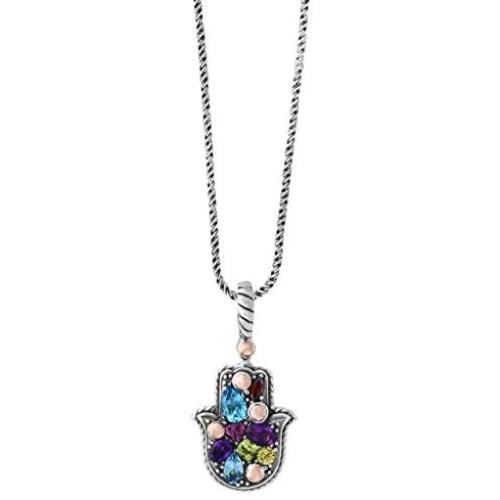 Effy 925 Sterling Silver & 18K Yellow Gold Multi Gemstone Hamsa Hand Pendant, 1.3 TCW
