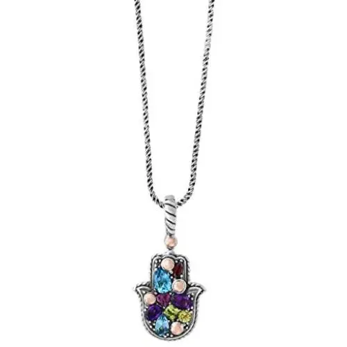 Effy 925 Sterling Silver & 18K Yellow Gold Multi Gemstone Hamsa Hand Pendant, 1.3 TCW