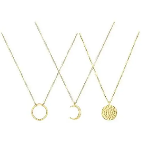 3 Pcs Round Gold or Silver Coin Pendant Necklace for Women Girls Simple Small Full Moon Minimalist Geometric Disk Circle Chain Delicate Choker Jewelry Gifts for Mother Girlfriend Best Friend