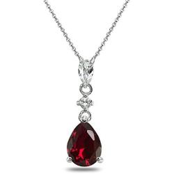 Sterling Silver Genuine or Synthetic Gemstone Teardrop Dangling Drop Pendant Necklace
