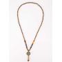 Handcrafted Wood Bead, Polymer Clay Embedded Metal Pendant Necklace With Turquoise Stone Drop